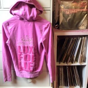 Vintage Y2k Juicy Couture Velour Hoodie Tracksuit OG Rare Pink Graphic Jacket L